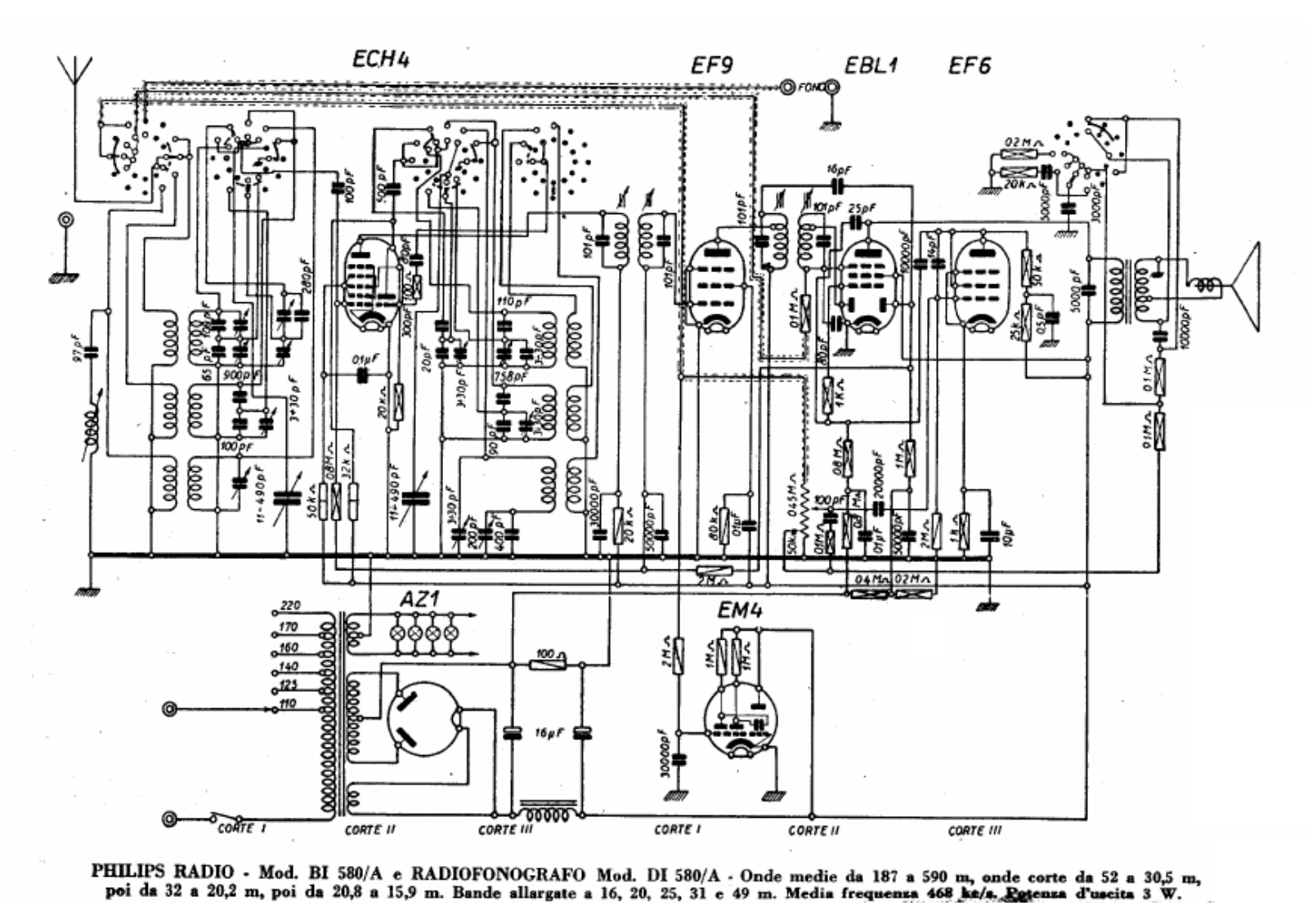 Philips bi580a, di580a schematic