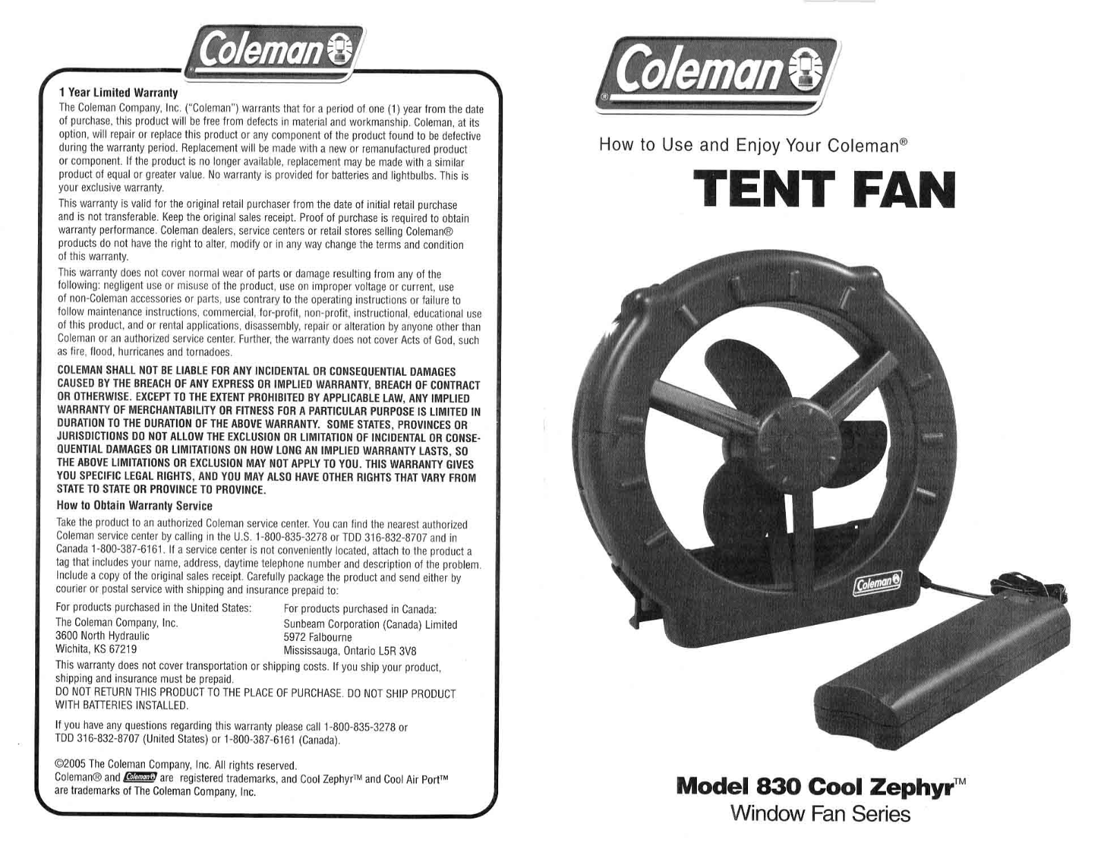 Coleman 830 User Manual