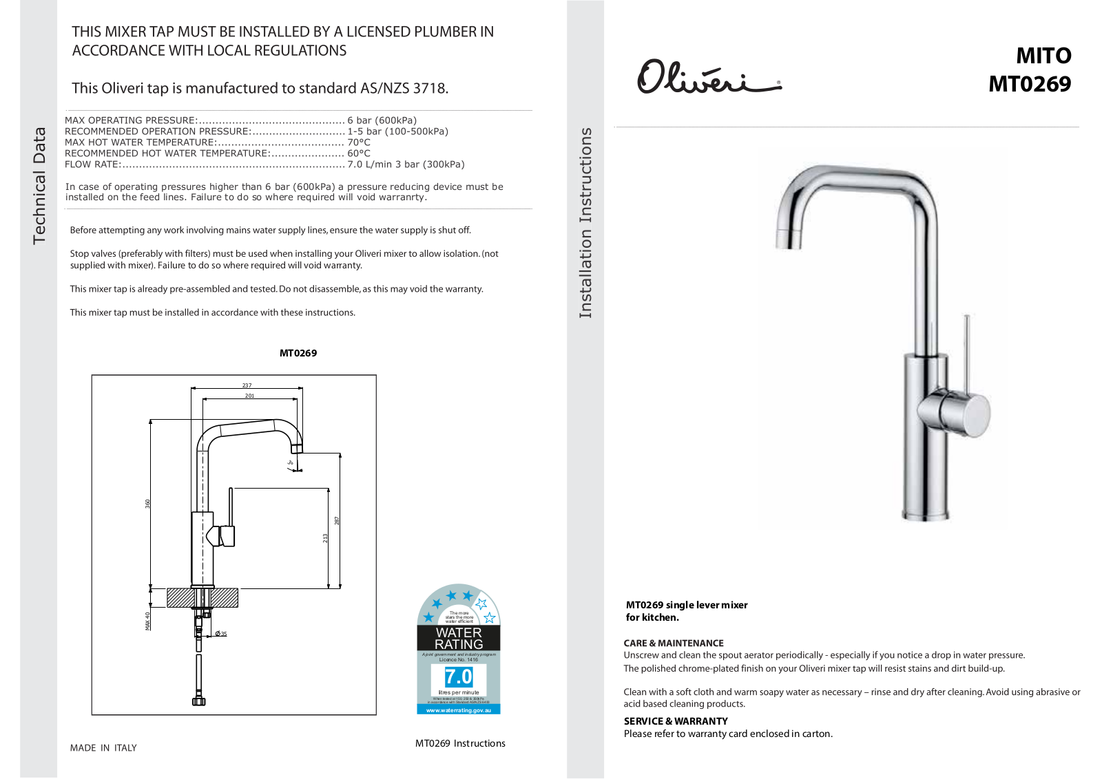 Oliveri MT0269B, MT0269C Installation Guide - ManualMachine.com