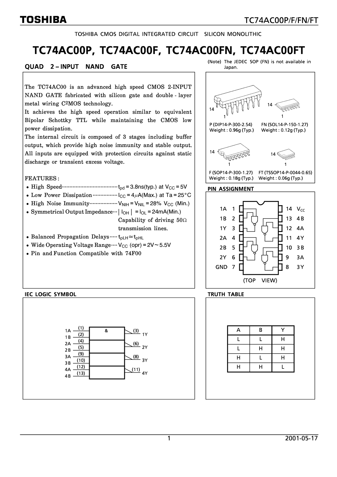 TOSHIBA TC74AC00P, TC74AC00F, TC74AC00FN, TC74AC00FT Technical data