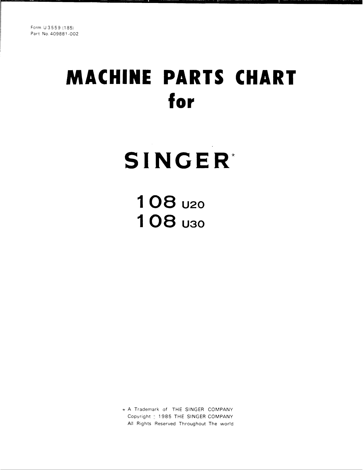 SINGER 108 U20, 108 U30 Parts List