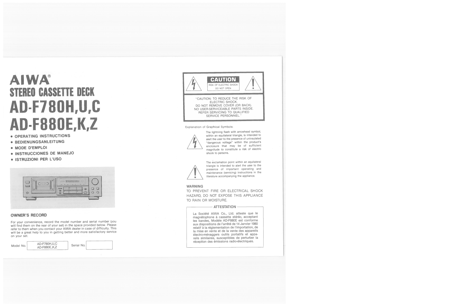 Aiwa ad f780, ad f880 User Manual