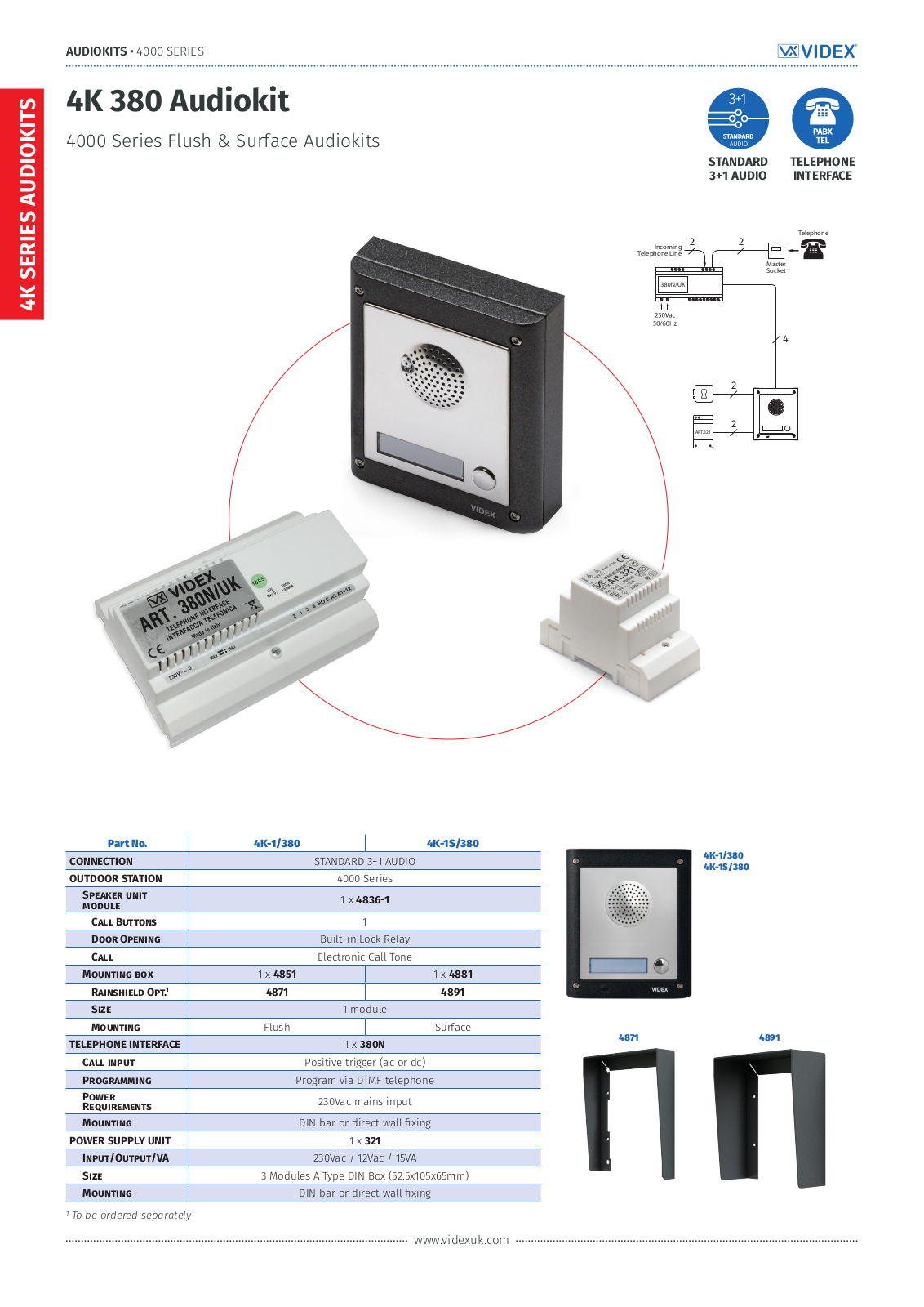 Videx Security 4K-1-380, 4K-1S-380 Technical Manual