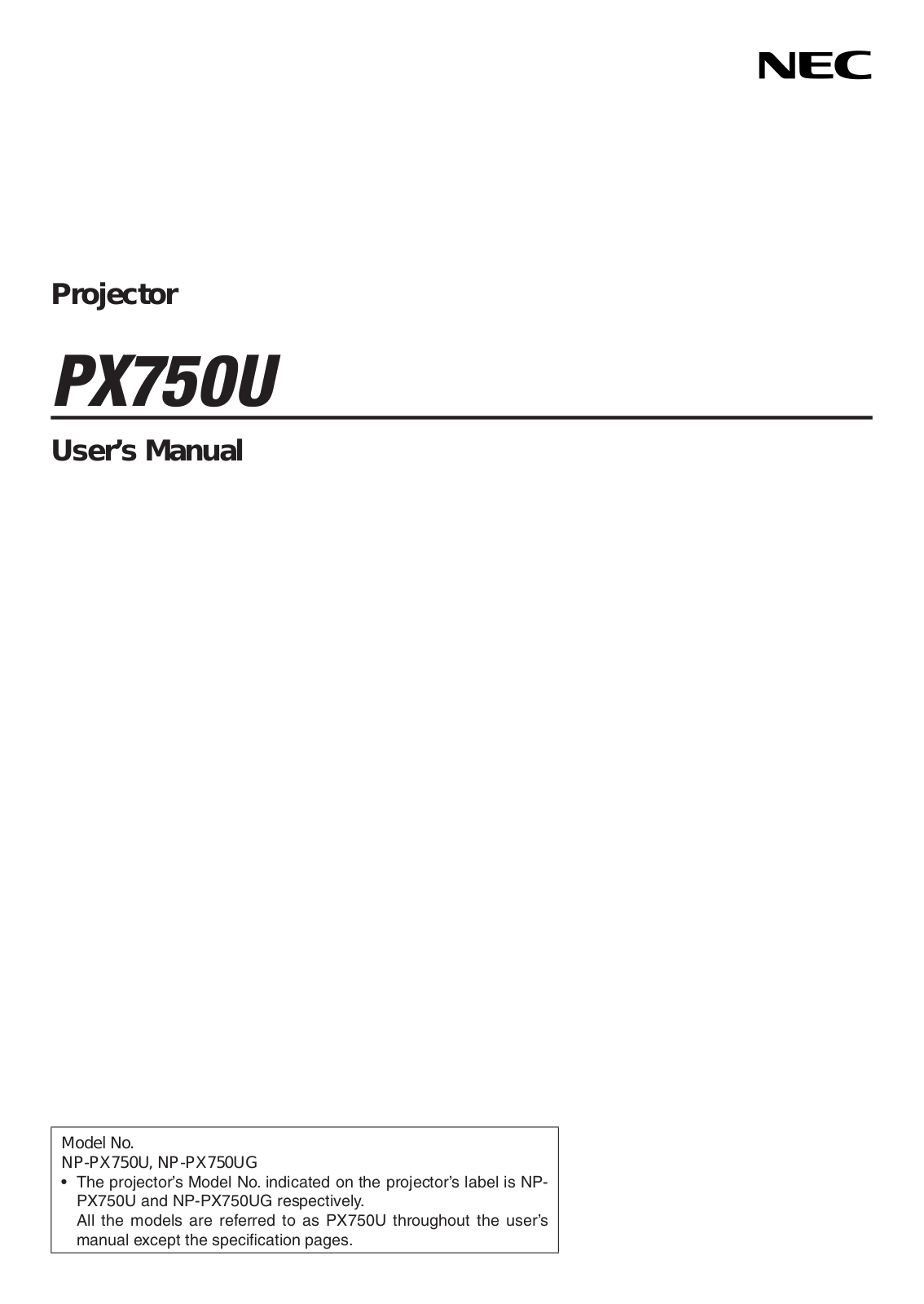 NEC PX750U-18ZL, PX750U User Manual