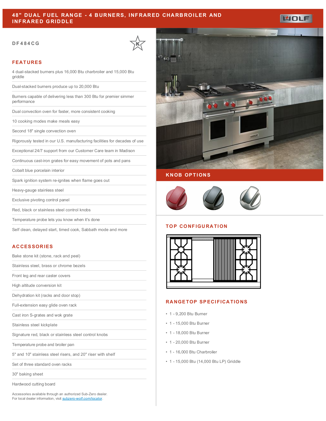 Wolf DF484CG Specification Sheet