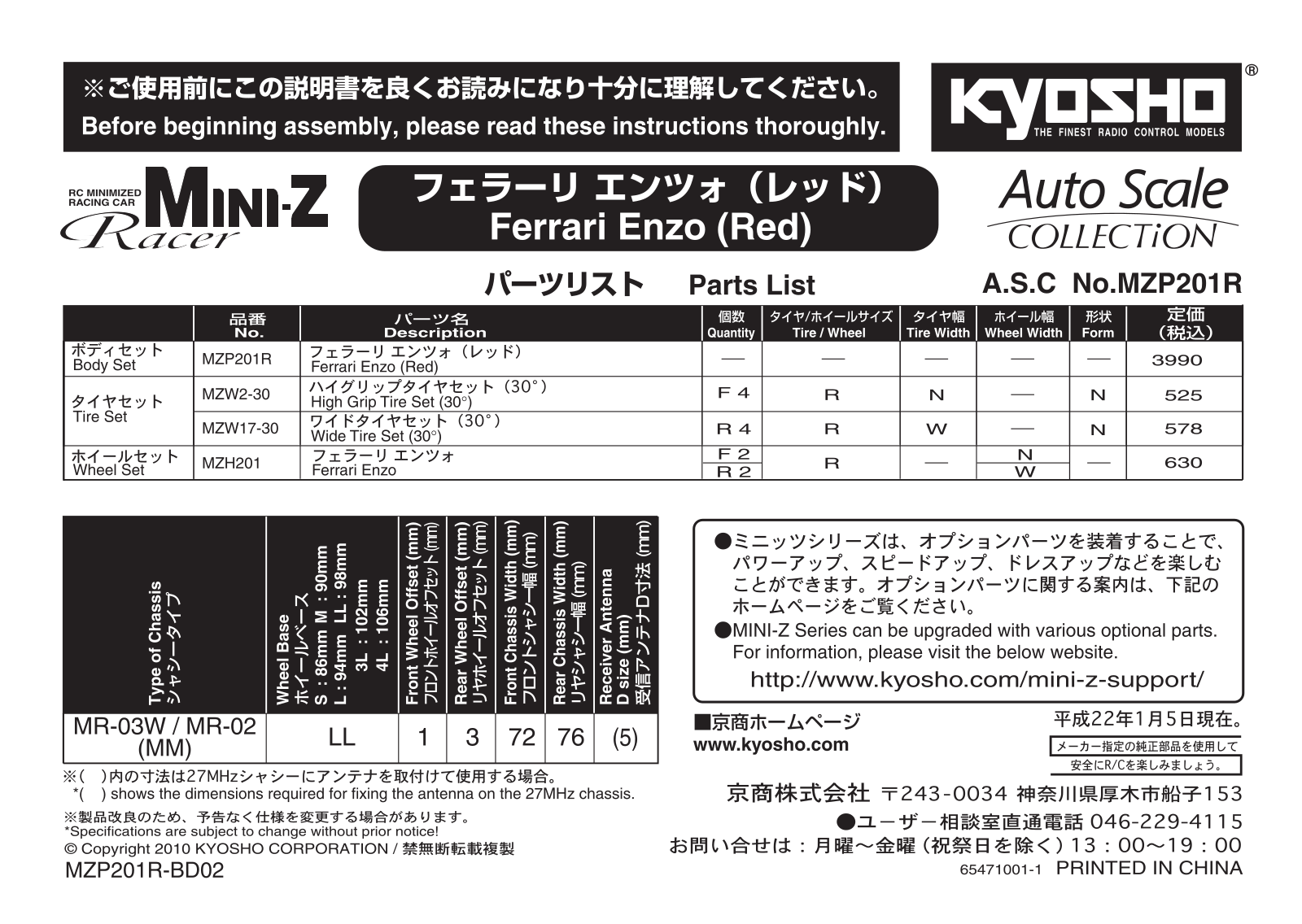 KYOSHO MZP201R User Manual