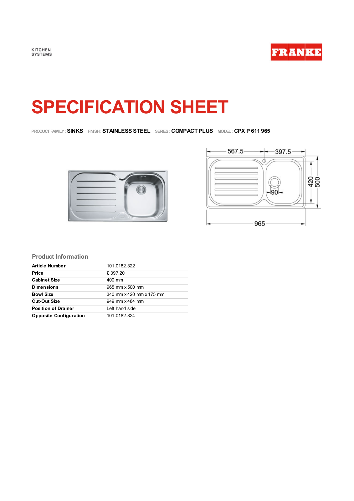 Franke Foodservice CPX P 611 965 User Manual