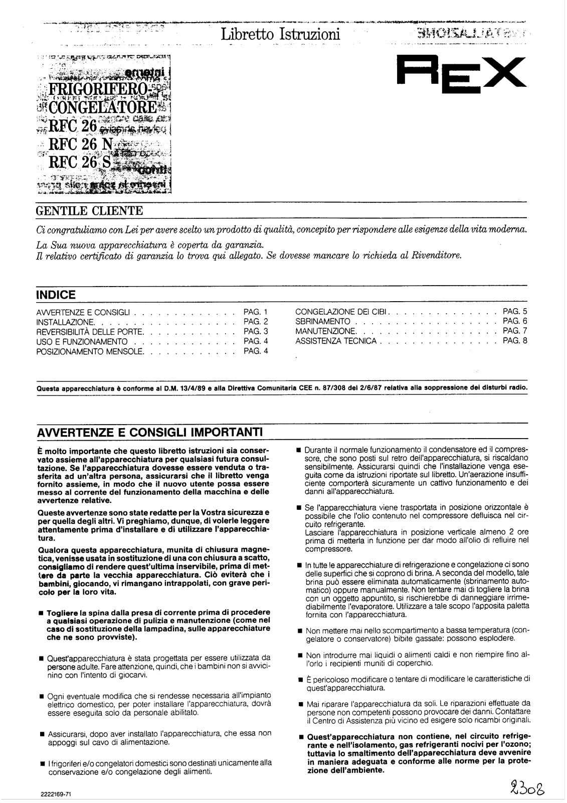 Rex RFC26, RFC26N, RFC26S User Manual