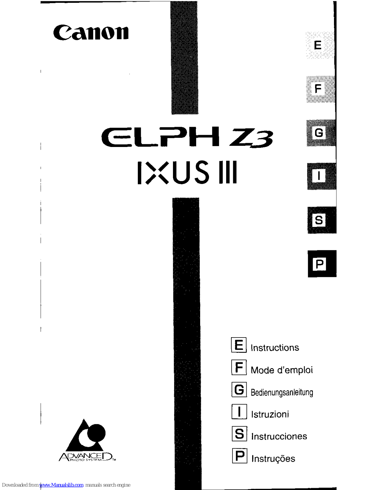 Canon Z3 Ixus III, ELPH Z3, Ixus III Instructions Manual