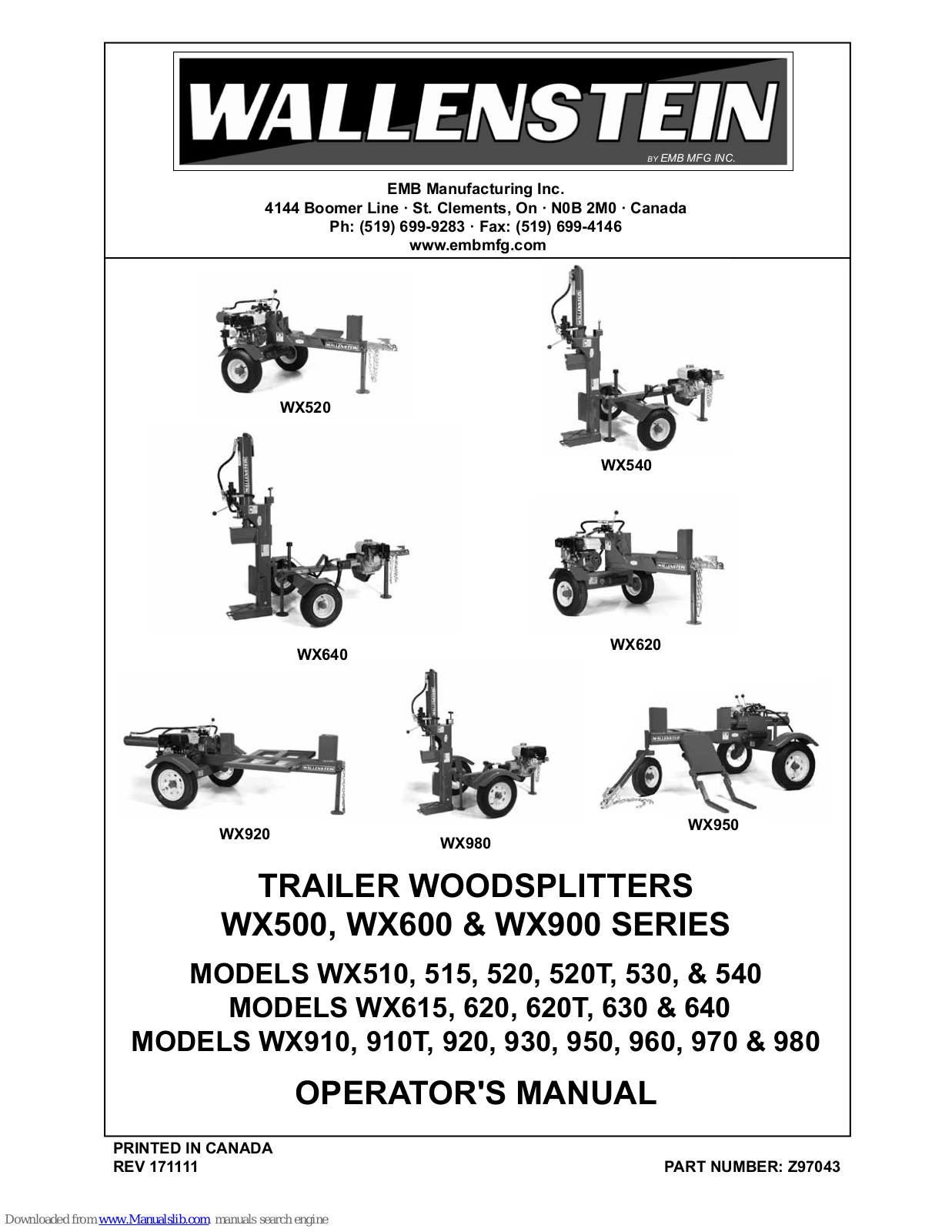 Wallenstein WX510, WX515, WX520T, WX530, WX540 Operator's Manual