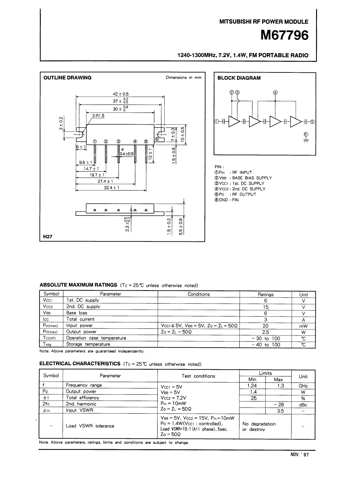 Mitsubishi M67796 Datasheet