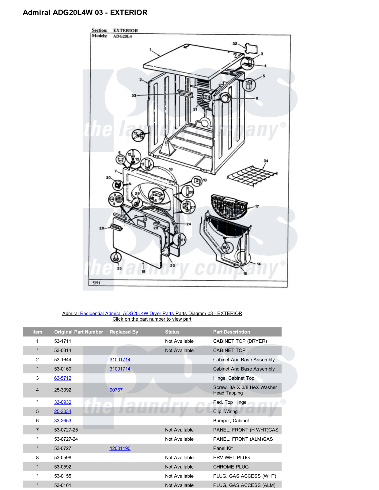 Admiral ADG20L4W Parts Diagram