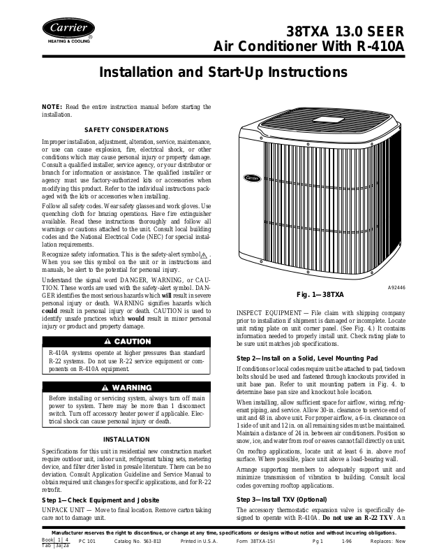 Carrier 38TXA User Manual