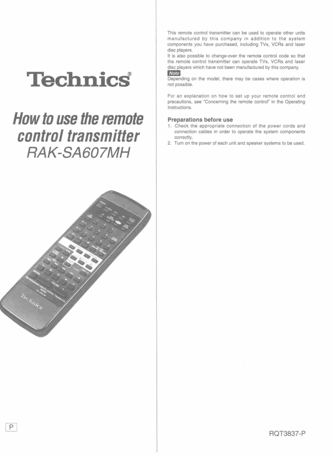 Panasonic ra-ksa607mh Operation Manual