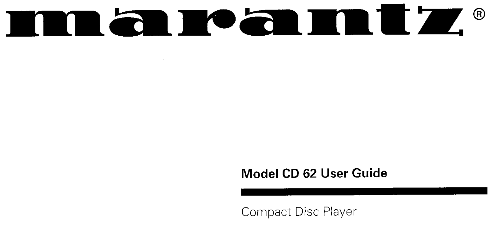 Marantz CD-62 Owners Manual