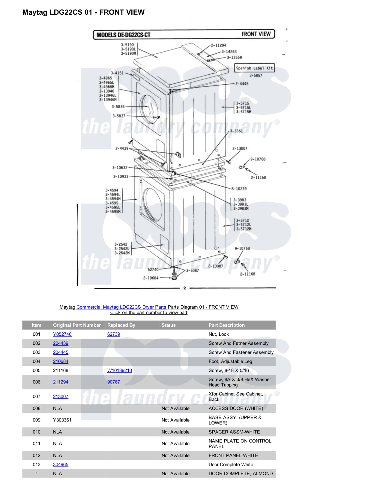 Maytag LDG22CS Parts Diagram