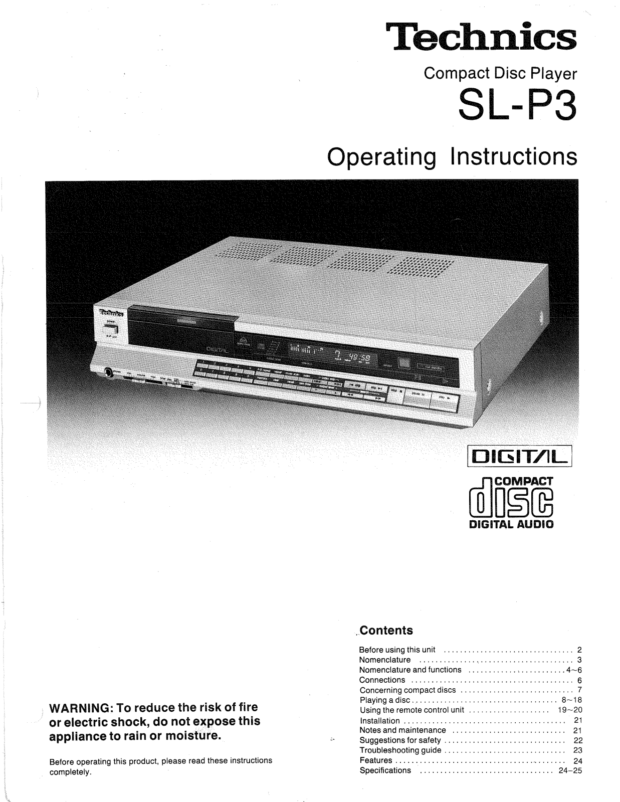 Technics SLP-3 Owners manual