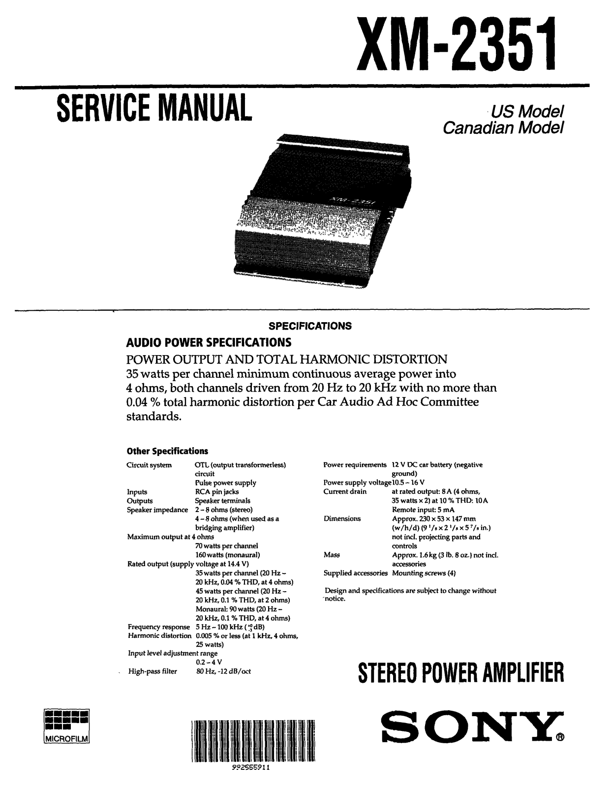 Sony XM-2351 Service manual