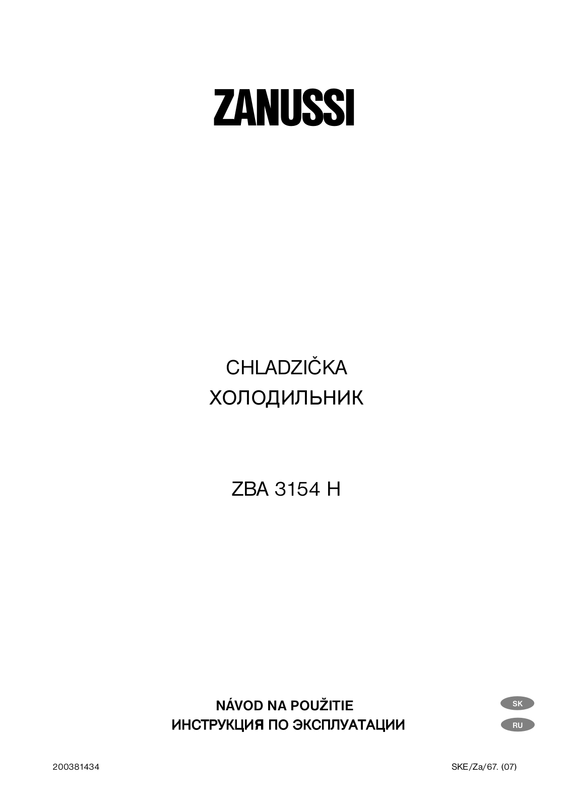 Zanussi ZBA3154H User Manual