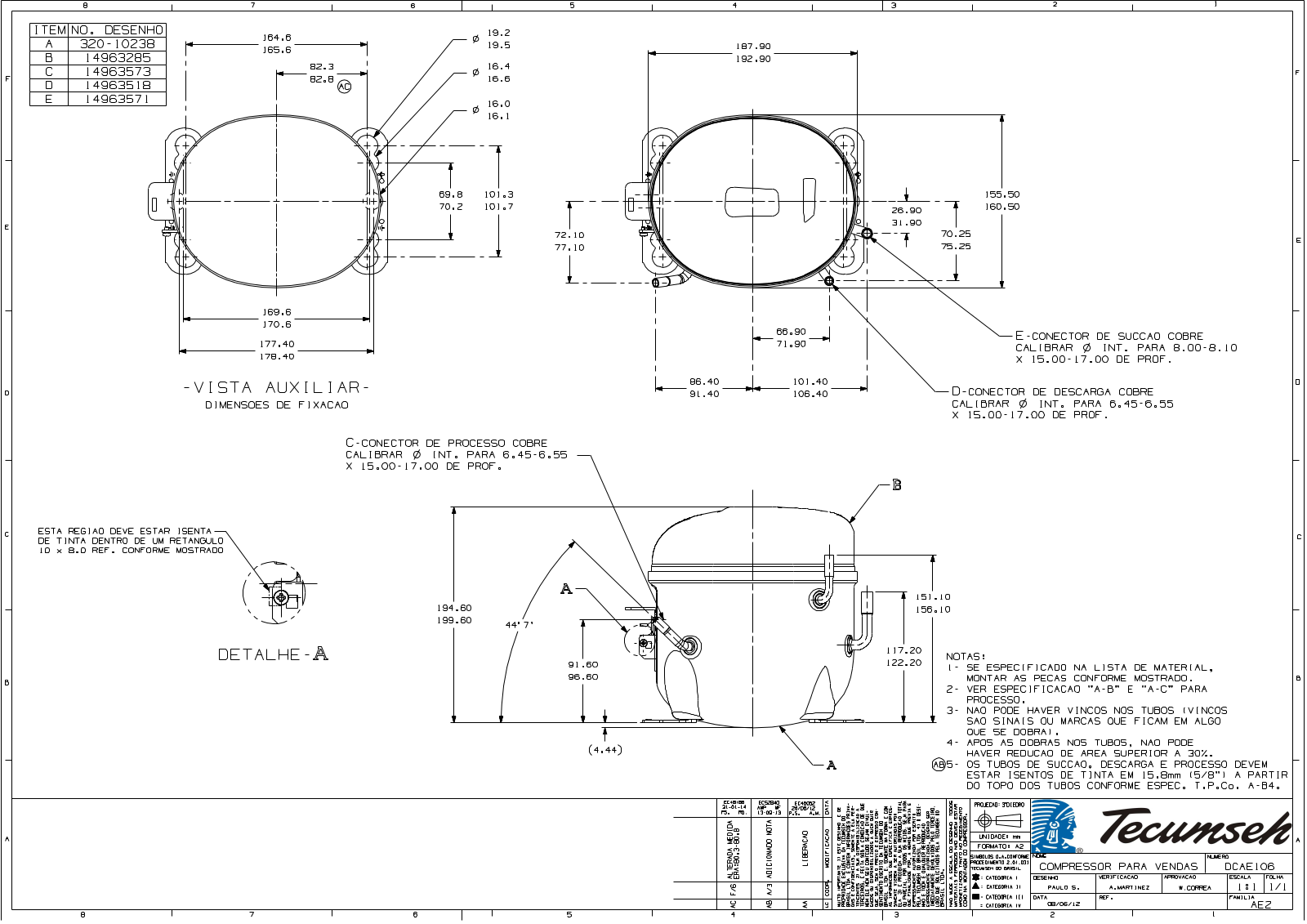 Tecumseh AE1390Y-AA1A, AE2390Y-FZ1A, AE2410Z-AA1A, AE2410Z-FZ1A Drawing Data