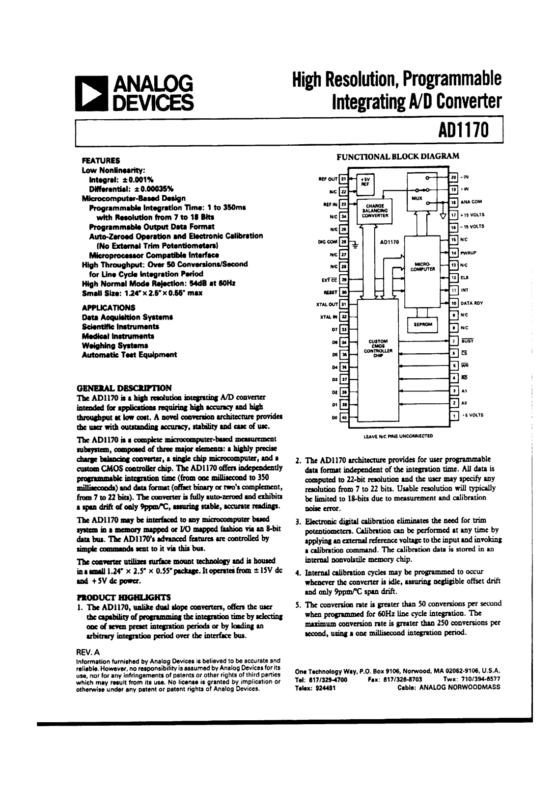 Analog Devices AD1170 Datasheet