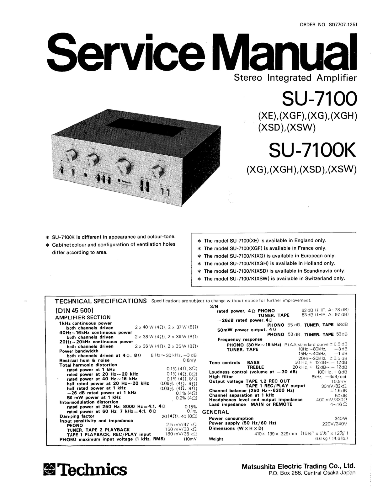 Technics SU-7100-K, SU-7100 Service manual