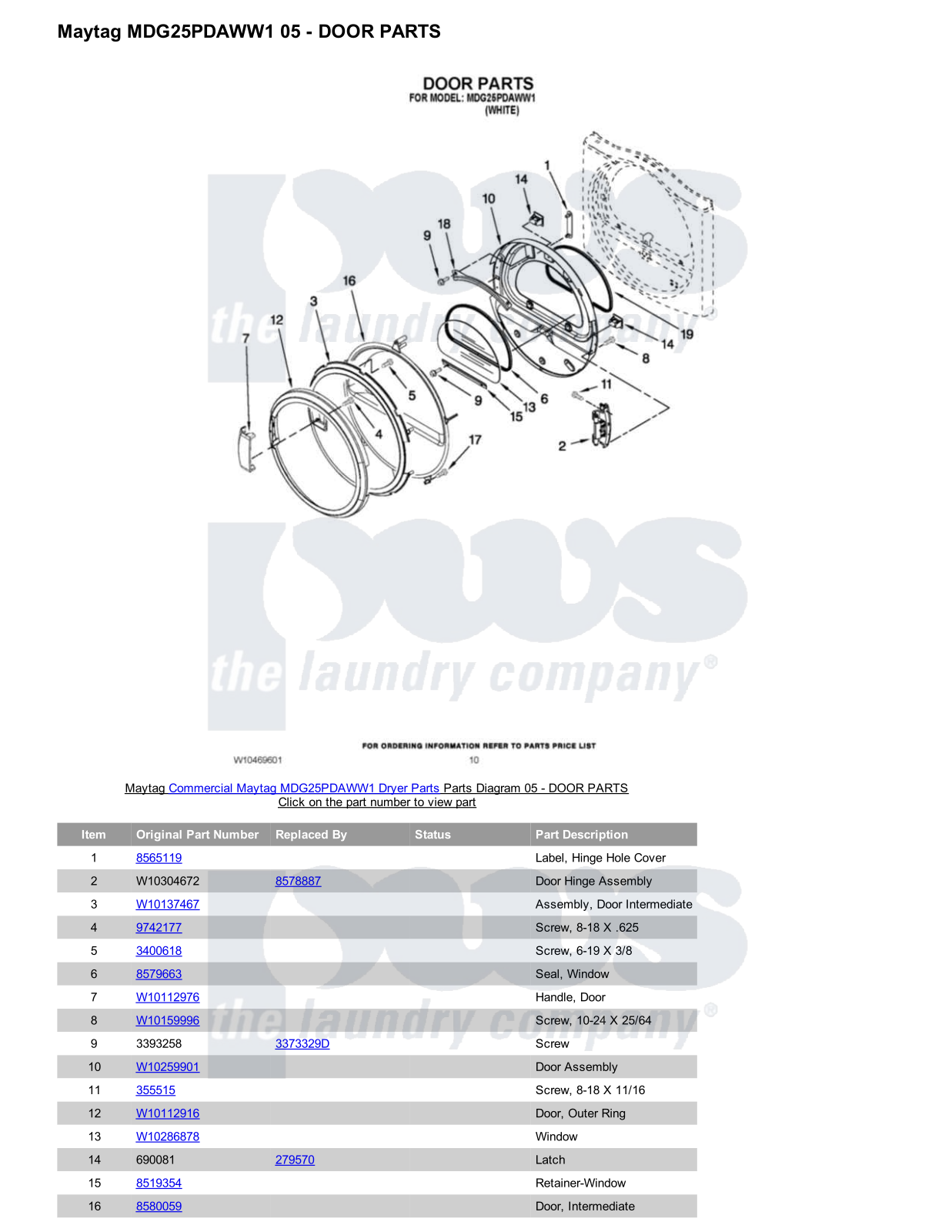 Maytag MDG25PDAWW1 Parts Diagram