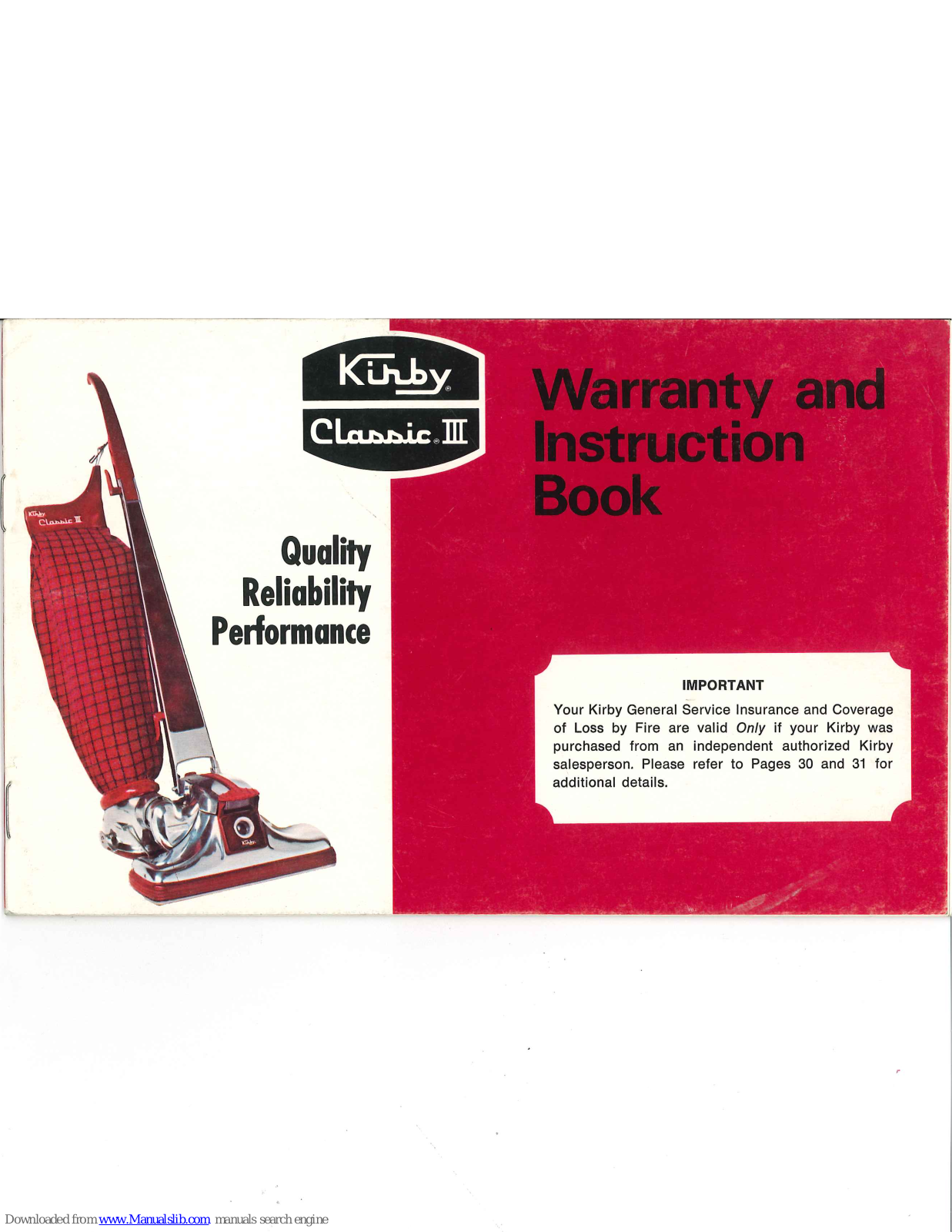 Kirby Classic III Warranty And Instruction Book