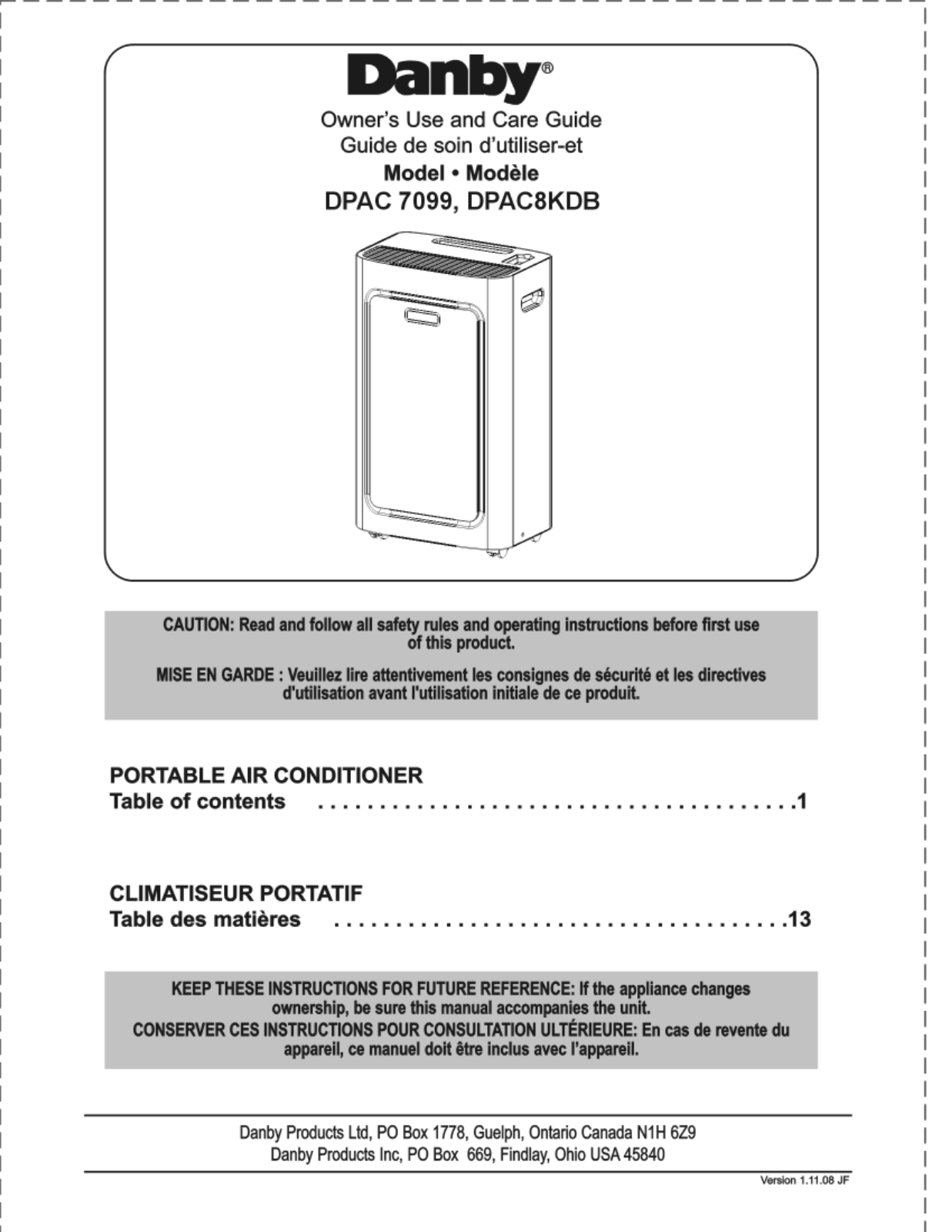 Danby DPAC8KDB User Manual