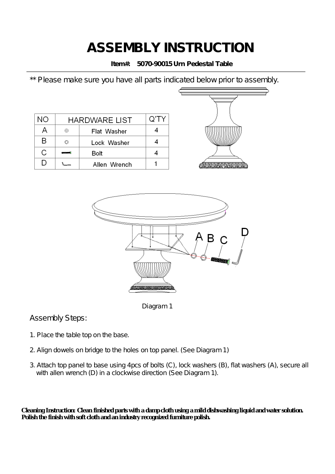 Hooker Furniture 507090015 Assembly Guide