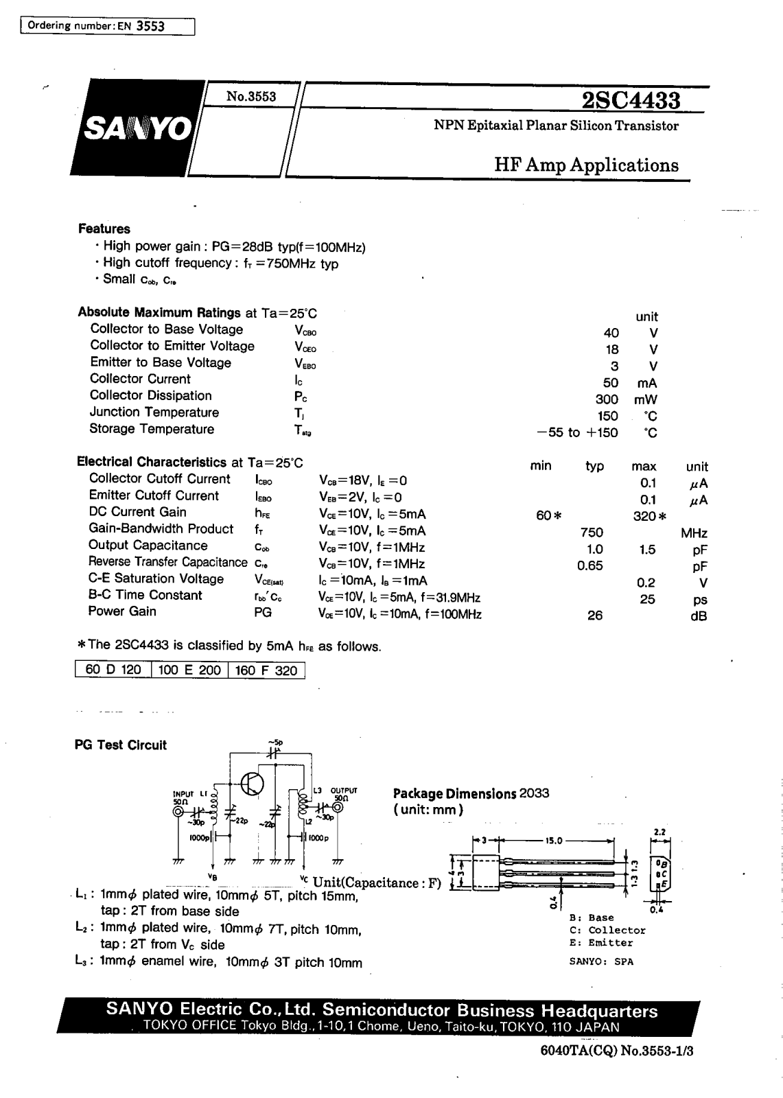 SANYO 2SC4433 Datasheet