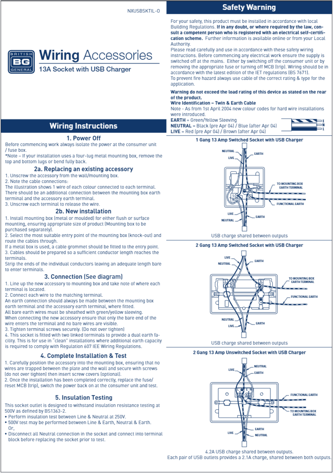 BG Electrical 821U User guide