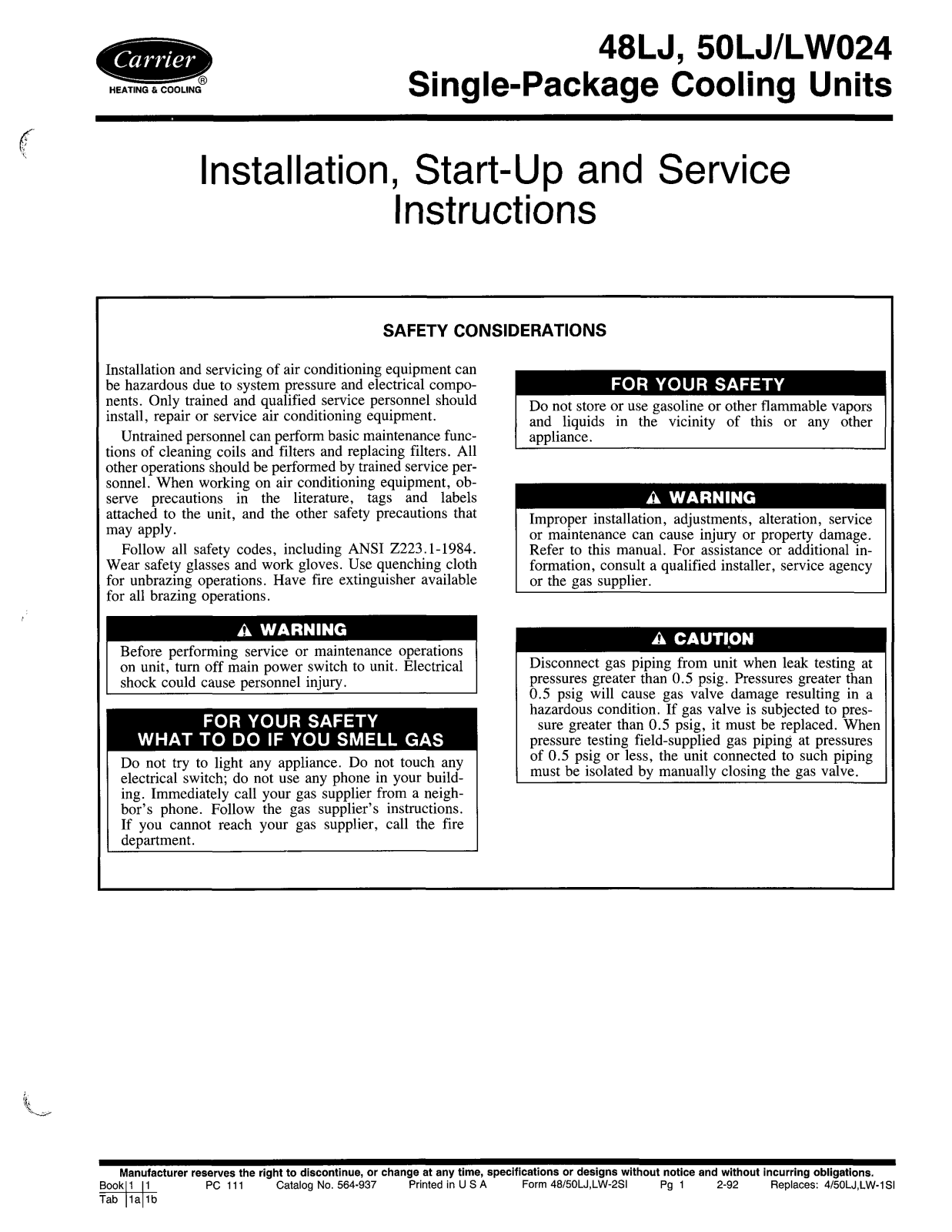 Carrier 50LJ, 48LJ User Manual