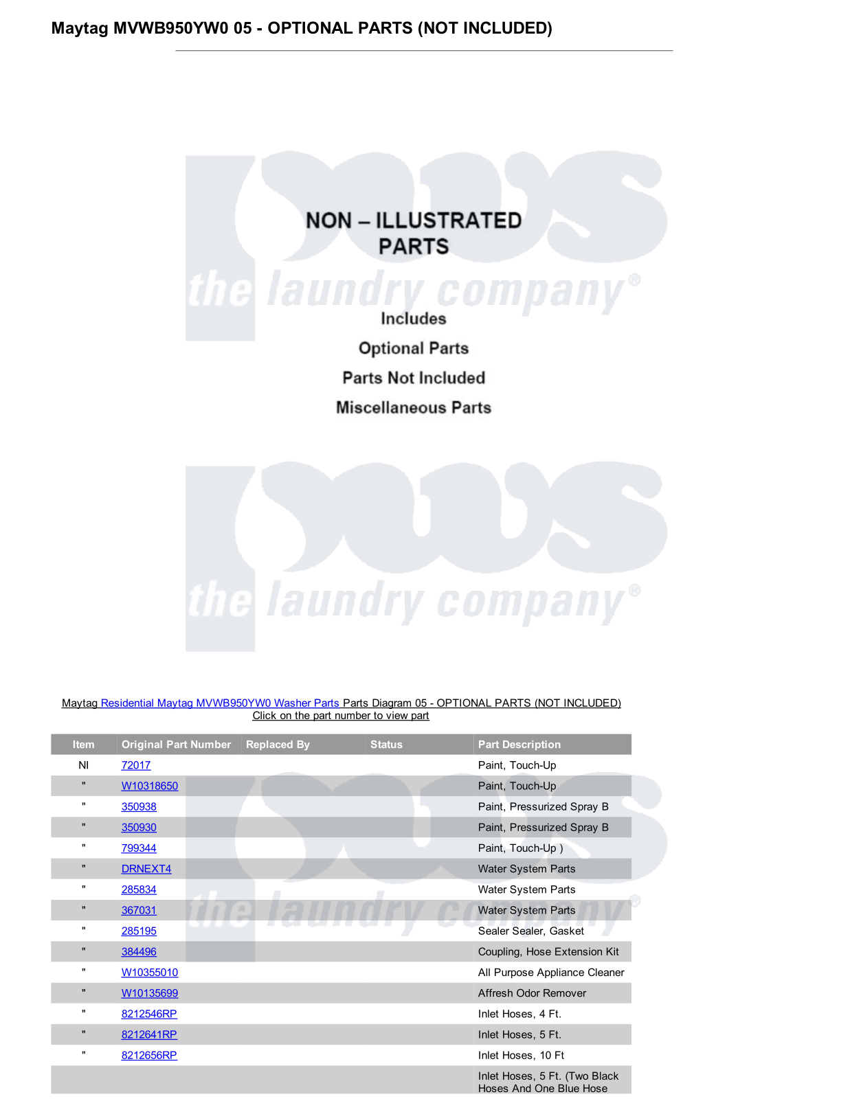 Maytag MVWB950YW0 Parts Diagram