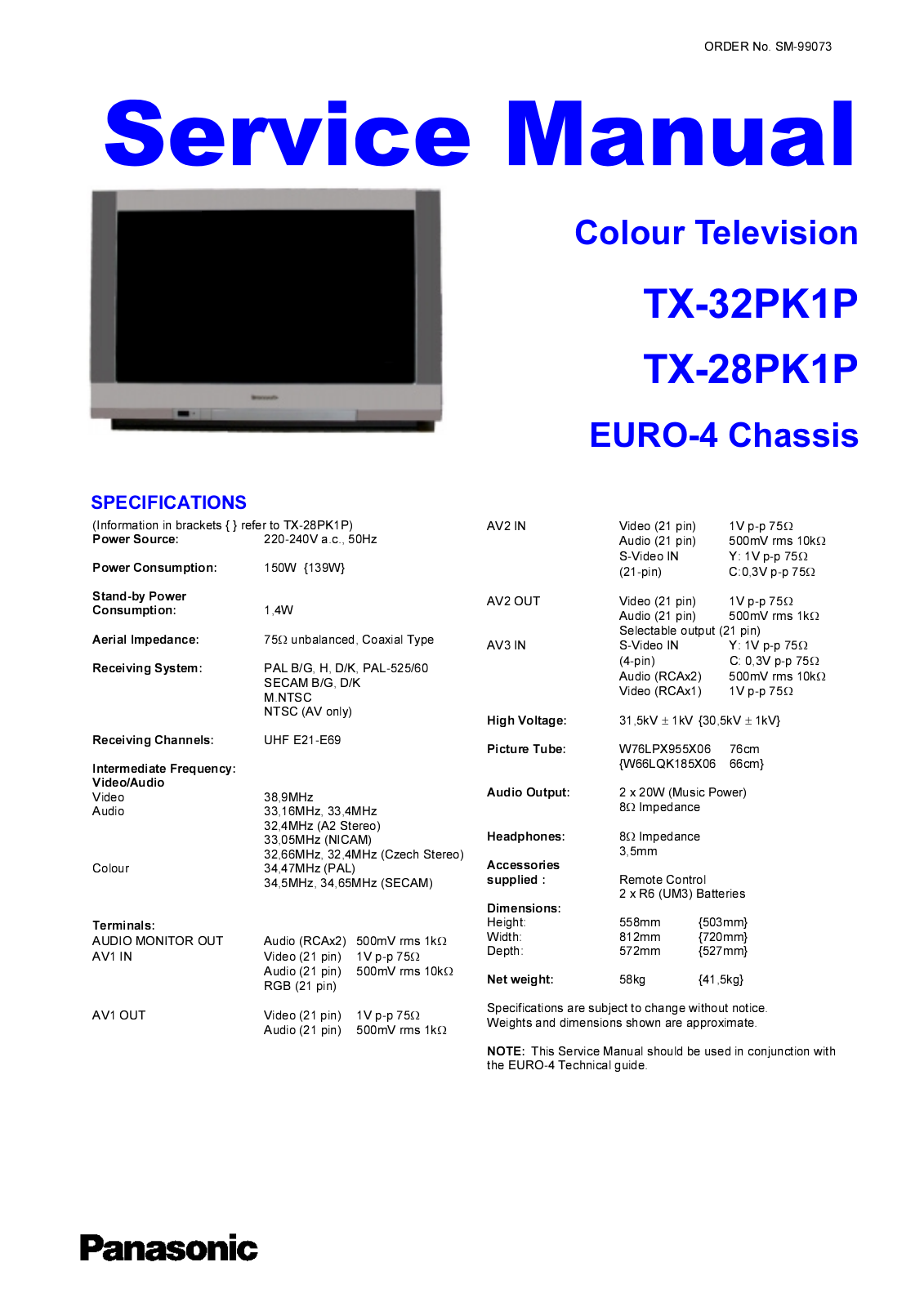 Panasonic TX-32PK1P, TX-28PK1P Service Manual
