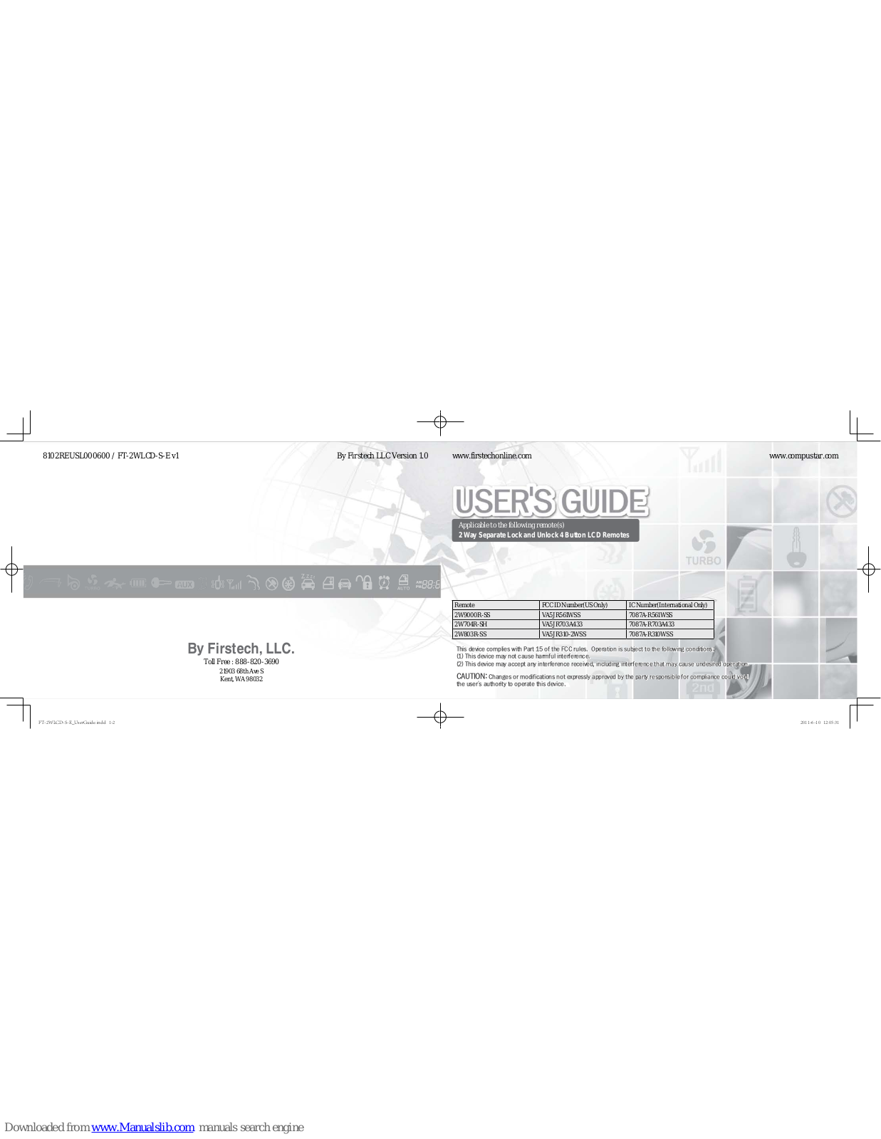 Firstech Compustar RF-2W9000FM, Compustar 2W9000R-SS, Compustar 2W704R-SH, Compustar 2W803R-SS User Manual