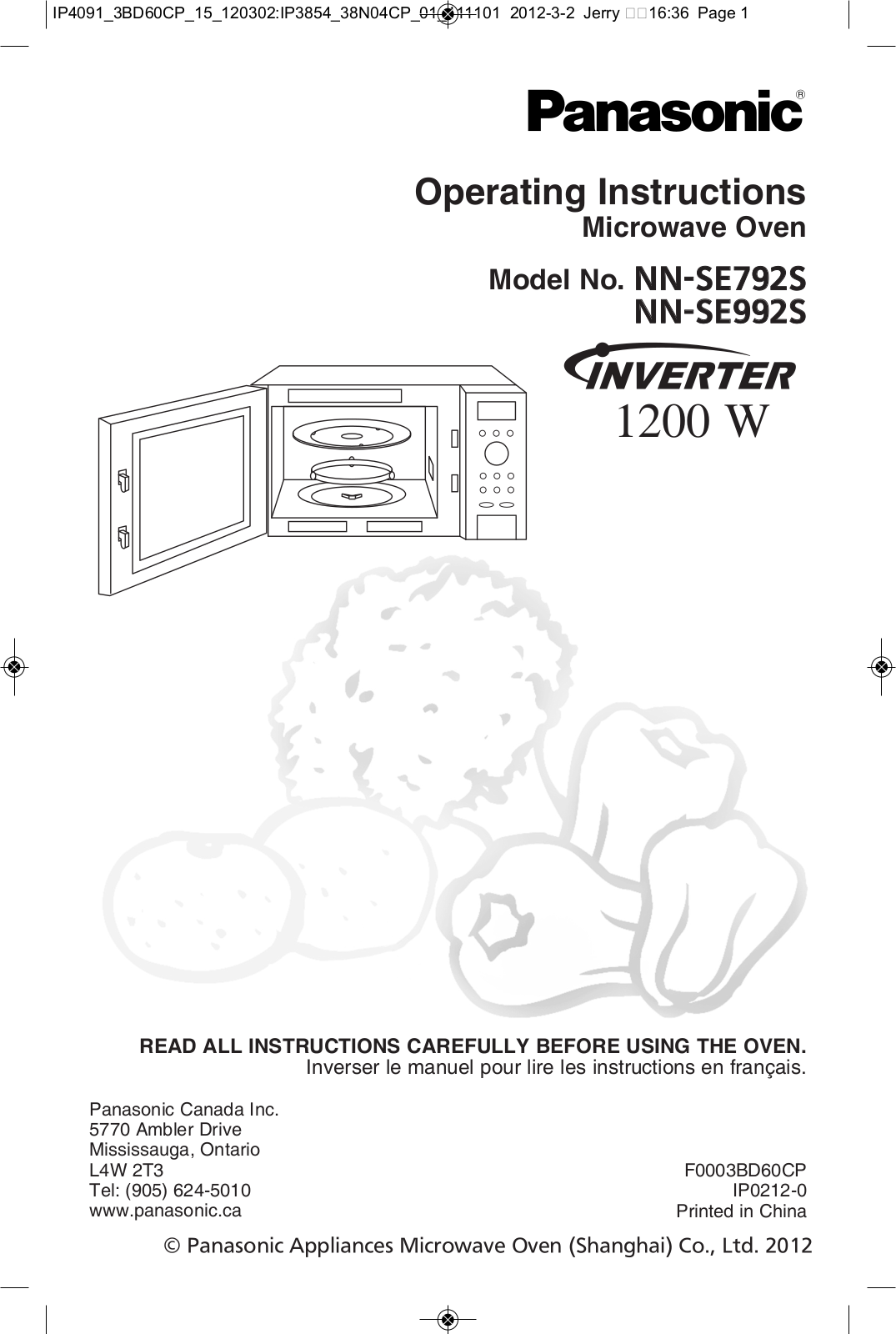 Panasonic NN-SE792S, NN-SE992S User Manual