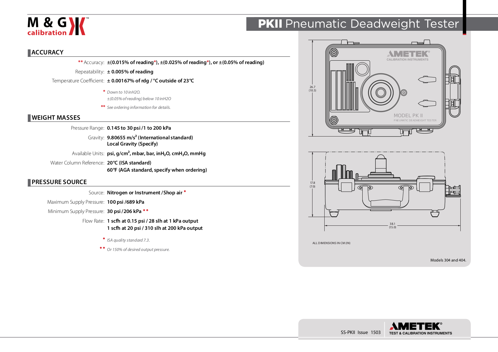 Ametek PK2-20-SS, PK2-30-SS, PK2-2000GM-SS, PK2-2010GM-SS, PK2-700MB-SS Specifications