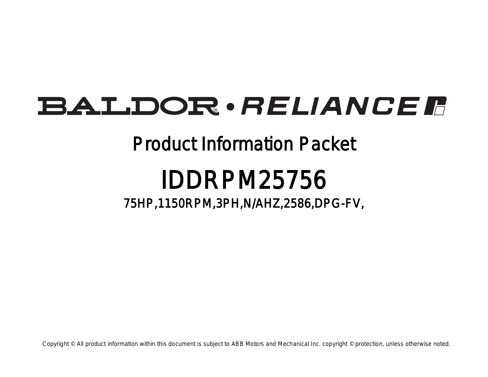 Baldor IDDRPM25756 Product Information Sheet