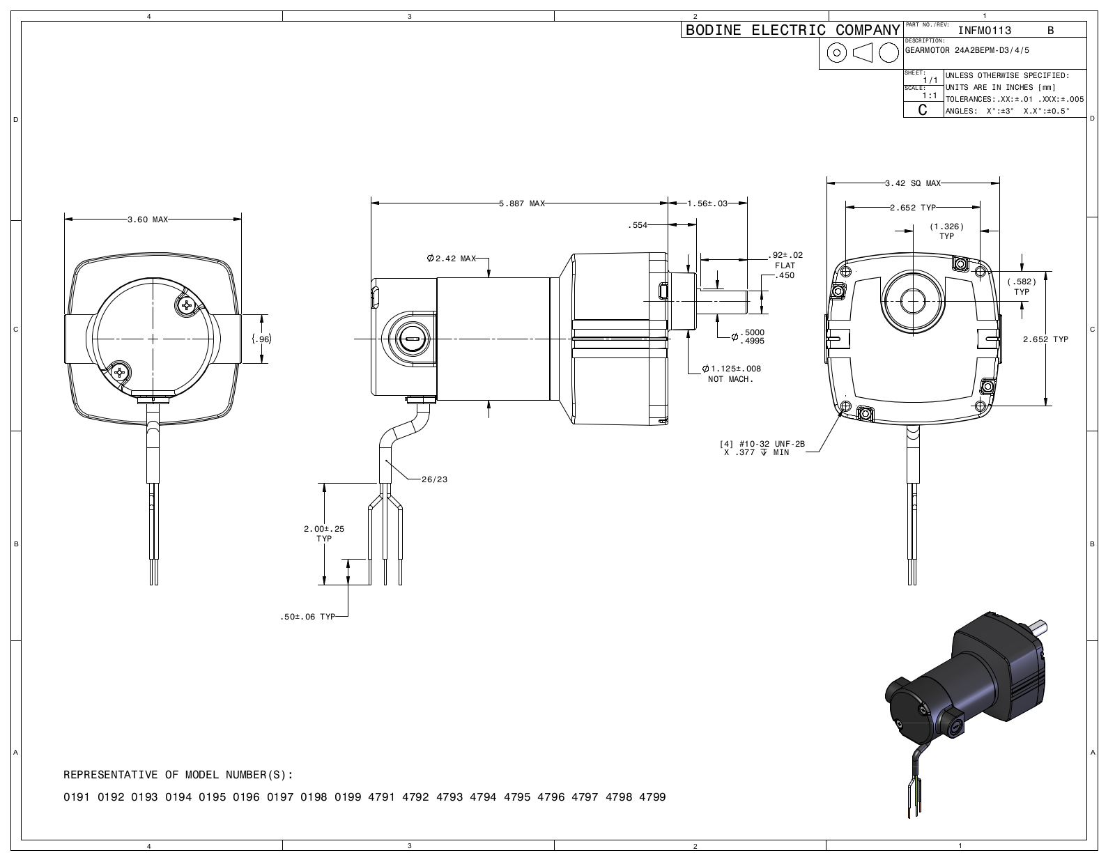 Bodine 0191, 0192, 0193, 0194, 0195 Reference Drawing