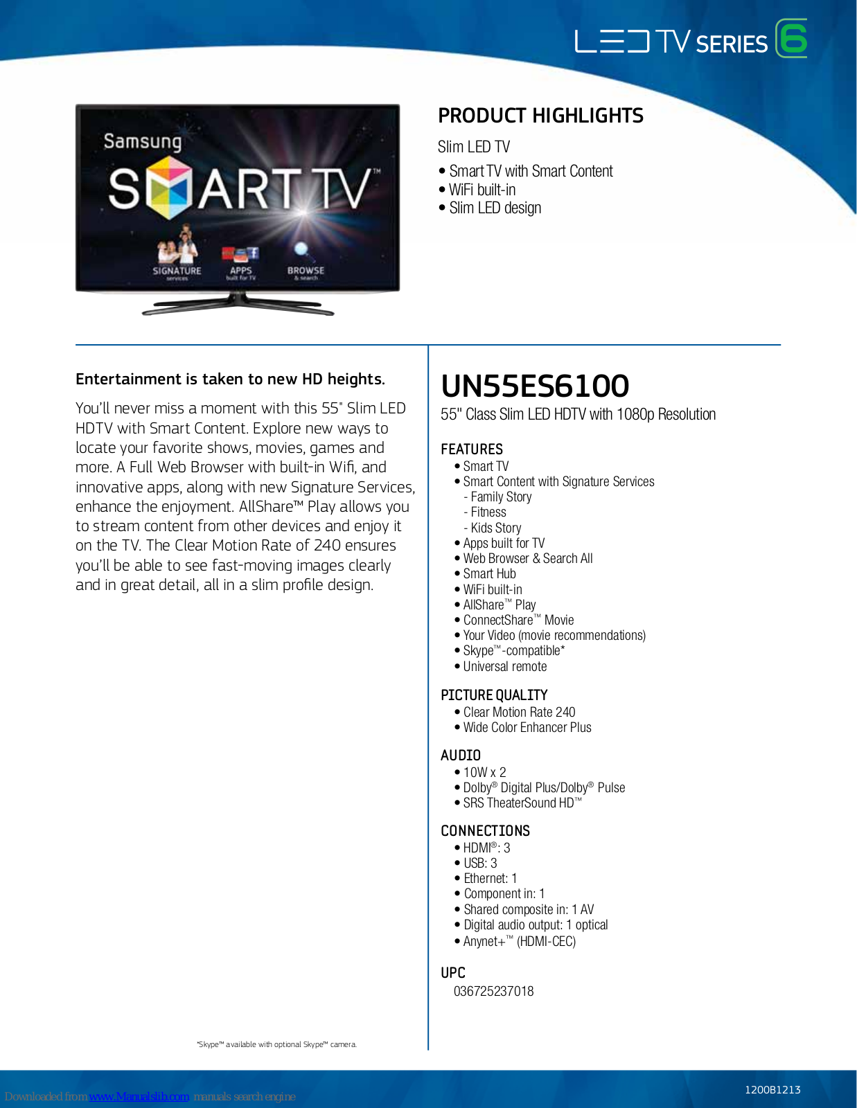 Samsung UN55ES6100 Specifications