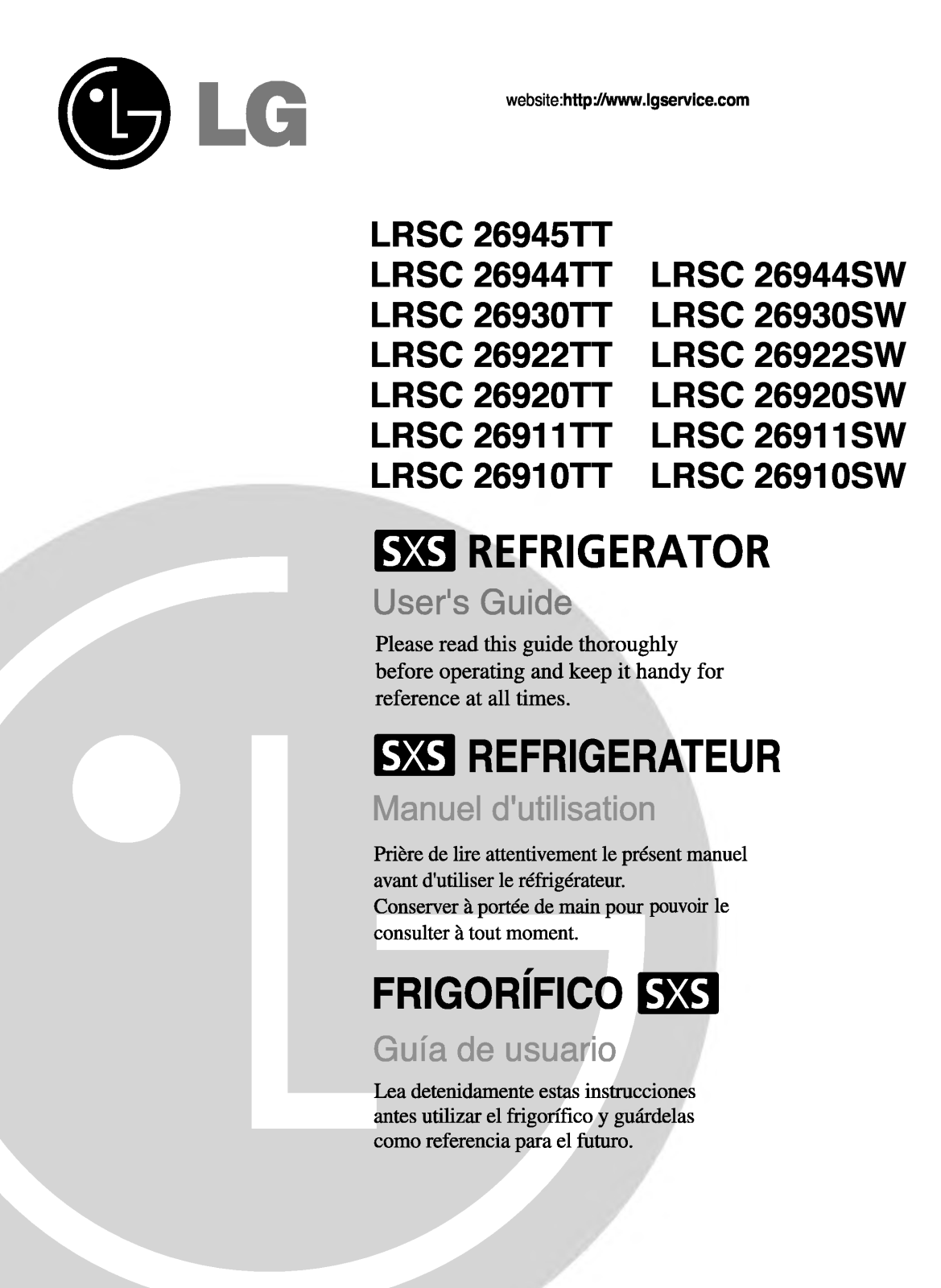 LG LRSC26910SW, LRSC26944SW, LRSC26920TT, LRSC26922TT, LRSC26930TT User Manual