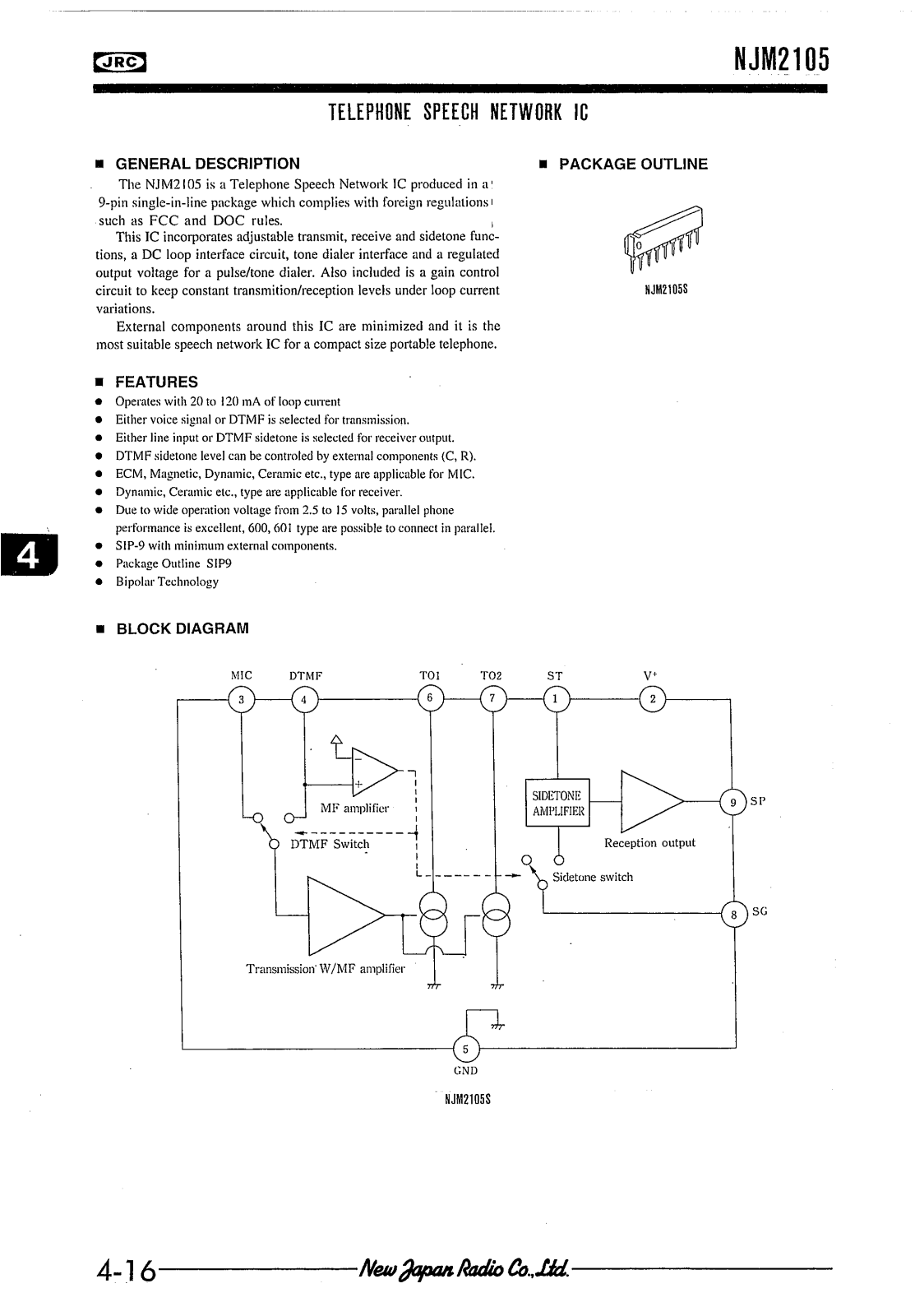 JRC NJM2105S Datasheet