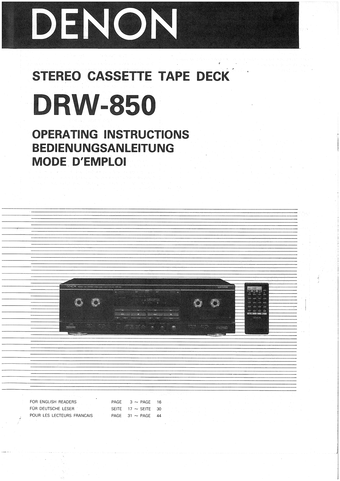 Denon DRW-850 Owner's Manual