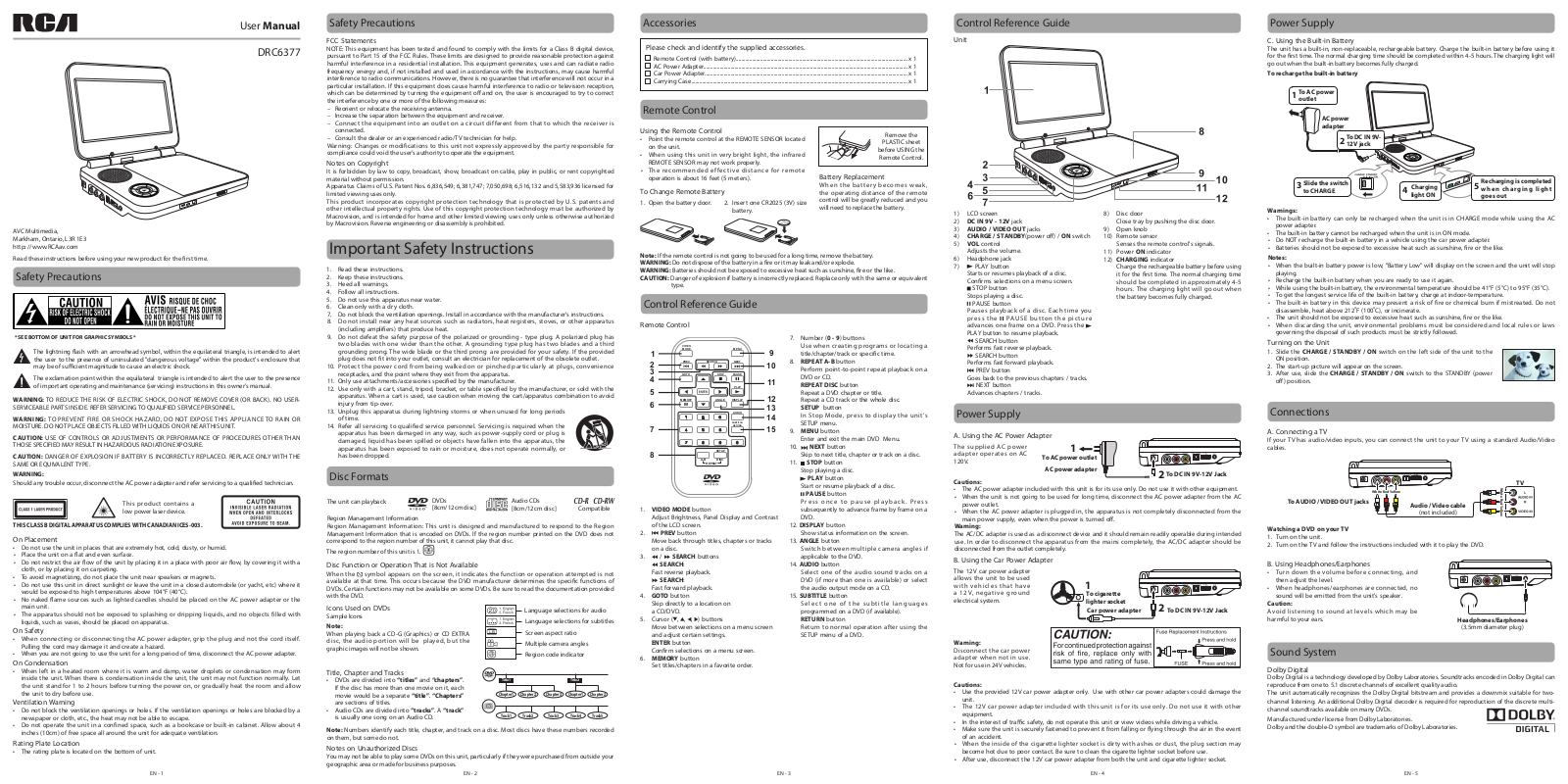 RCA DRC6377 Owner's Manual