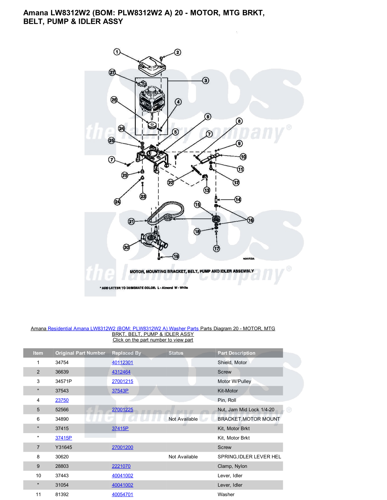 Amana LW8312W2 Parts Diagram