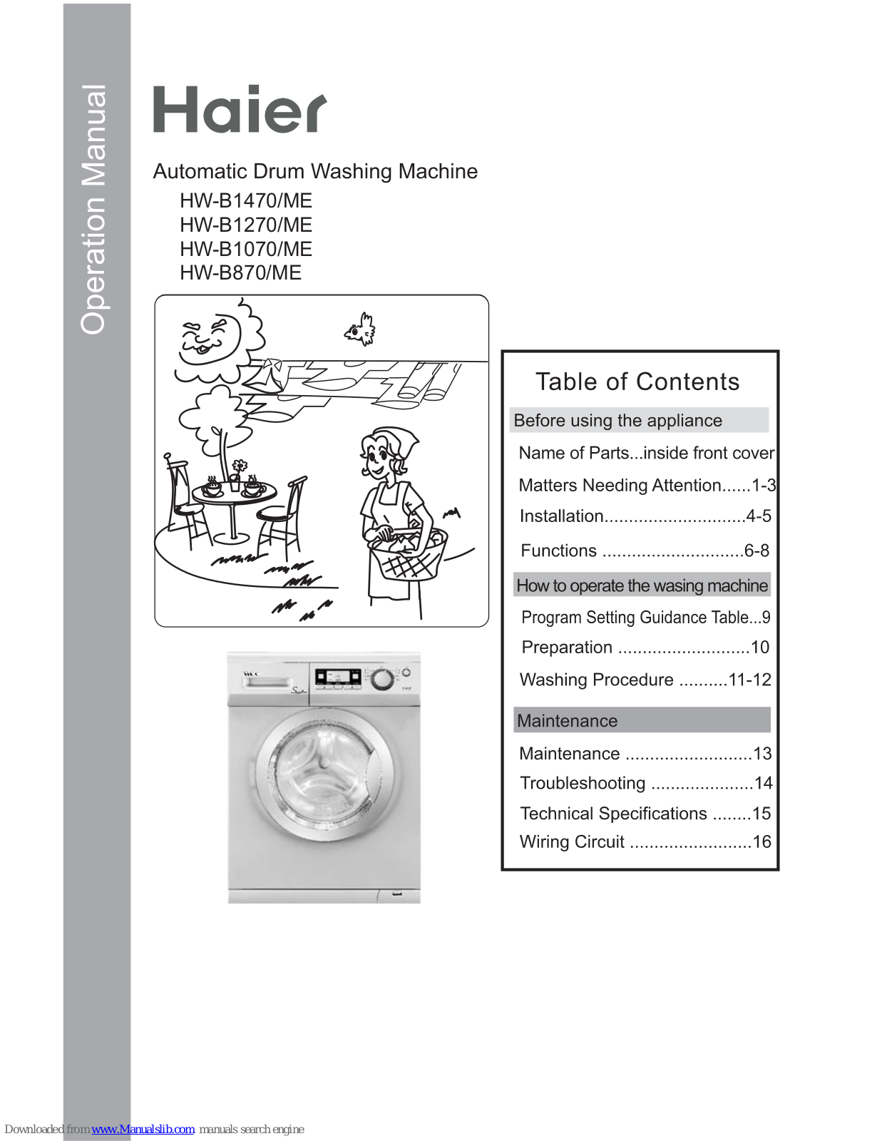 Haier HW-B1070, HW-B1470ME, HW-B1270ME, HW-B1070ME, HW-B870ME Operation Manual