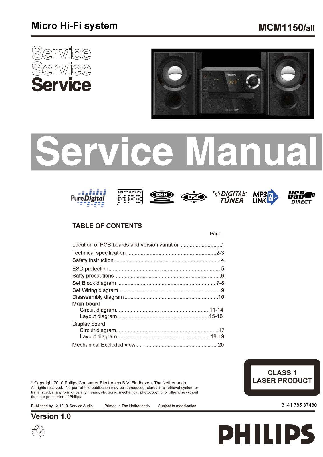 Philips MCM-1150 Service Manual