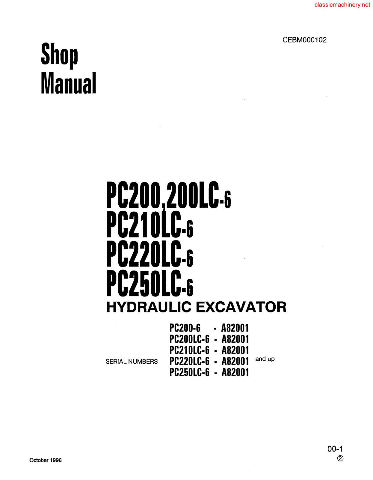 Komatsu PC200-6, PC210LC-6, PC250LC-6, PC200LC-6, PC220LC-6 Shop Manual