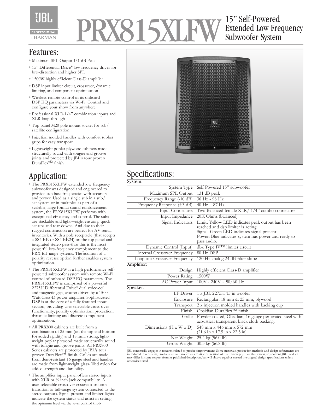 JBL PRX812W-DUAL-SUB-K User Manual